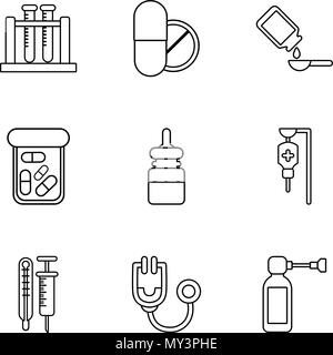 Chemical substance icons set, outline style Stock Vector