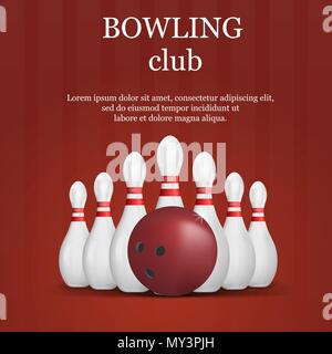 Bowling club concept background, realistic style Stock Vector
