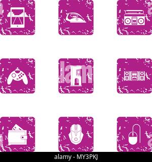 Spending entertainment icons set, grunge style Stock Vector