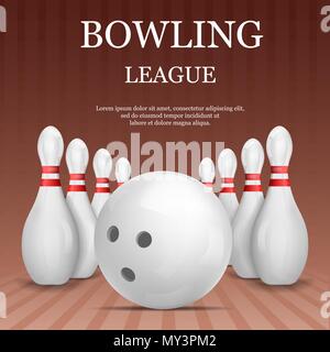 Bowling league concept background, realistic style Stock Vector