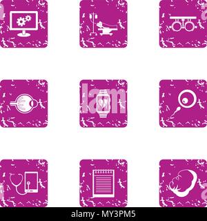 Monitoring of bodies icons set, grunge style Stock Vector