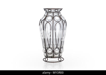 Elegant glass and metal vase isolated on a white background (glass, empty, vase) Stock Photo