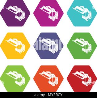 Bobcat machine icons set 9 vector Stock Vector