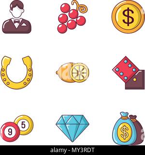 Good fortune icons set, cartoon style Stock Vector