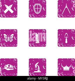 Prehistory icons set, grunge style Stock Vector