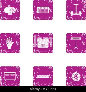 Technological intervention icons set, grunge style Stock Vector