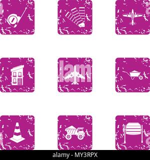 Concrete world icons set, grunge style Stock Vector
