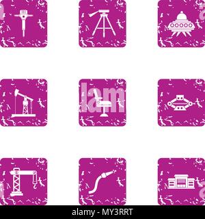 Extraction icons set, grunge style Stock Vector