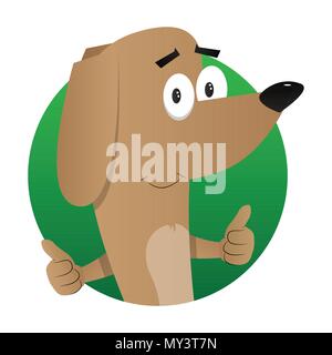 Cartoon illustrated dog making thumbs up sign with two hands. Stock Vector