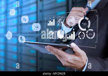 Data Management System (DMS) with Business Analytics concept. businessman working with provide information for Key Performance Indicators (KPI) and ma Stock Photo