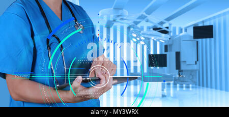 Accurate diagnosis appropriate treatment medical concept.success smart medical doctor with operating room. Stock Photo