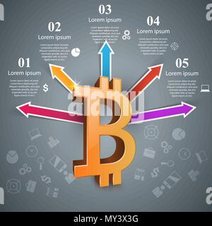 Bitcoin five items paper infographic. Stock Vector