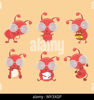 Cute ants cartoon collection set. Stock Vector