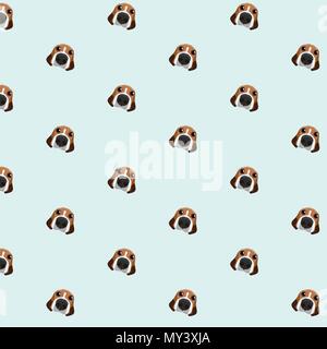 Beagle dog on blue background pattern. Animal seamless pattern design. Stock Vector