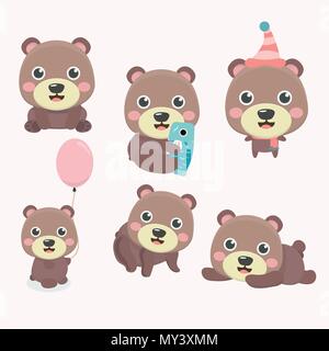 Set of illustrations with bears. Different poses. Stock Vector