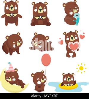 Set of illustrations with bears. Different poses. Stock Vector