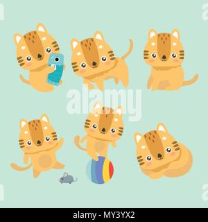 Yellow domestic cat set. Stock Vector