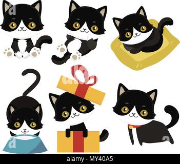 Cute cats character different pose funny animal domestic kitten vector illustration. Stock Vector