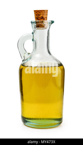 Olive oil in bottle isolated on white background with clipping path Stock Photo