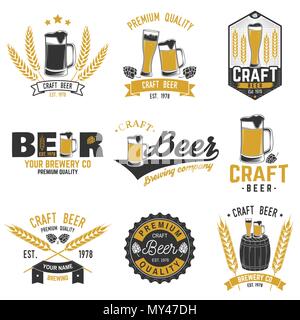 Set of Craft Beer badges. Vector illustration. Vintage design for bar, pub and restaurant business. Coaster for beer. Stock Vector