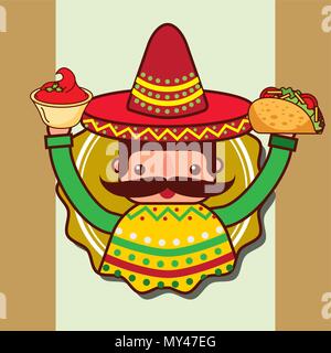 character man holding taco mexican food vector illustration Stock Vector