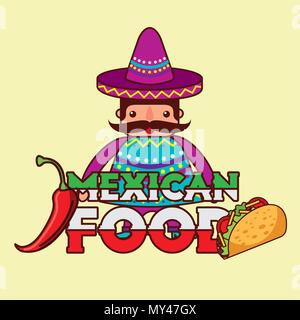 character man in traditional clothes mexican food vector illustration Stock Vector