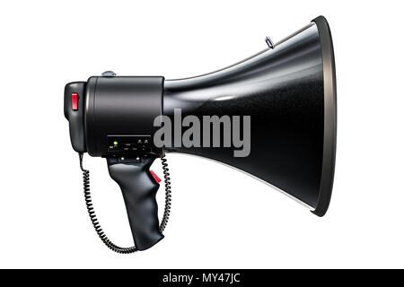 Black Megaphone, 3D rendering  isolated on white background Stock Photo