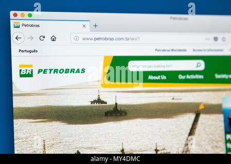 LONDON, UK - MAY 29TH 2018: The homepage of the official website for Petrobras - the Brazilian multinational corporation in the petroleum industry, on Stock Photo