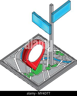 gps navigation map pointer signpost isometric vector illustration Stock Vector