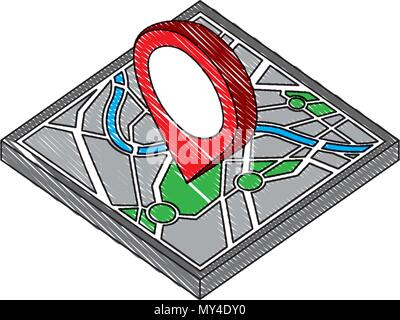 gps naviation mobile map pointer direction location isometric vector illustration Stock Vector