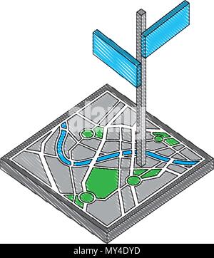 gps naviation mobile map signpost location isometric vector illustration Stock Vector