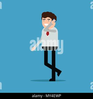 Businessman talking on the phone, vector illustration on a blue background Stock Vector