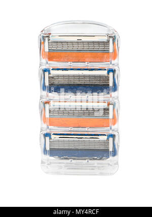 Box with used razor cartridge isolated on white background Stock Photo ...