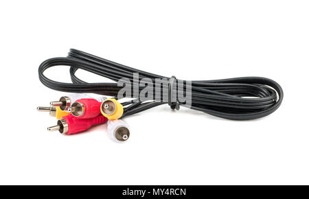 Old multicolored RCA cable on a white background Stock Photo