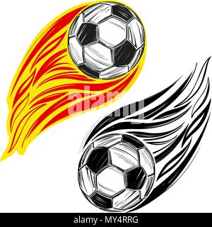 football, soccer ball flame, sports game, emblem sign hand drawn vector illustration sketch Stock Vector
