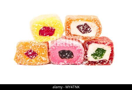 Several pieces turkish delight on a white background Stock Photo