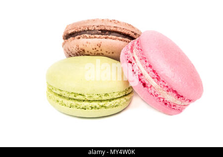 Delicious three multicolored macaroon on a white background Stock Photo