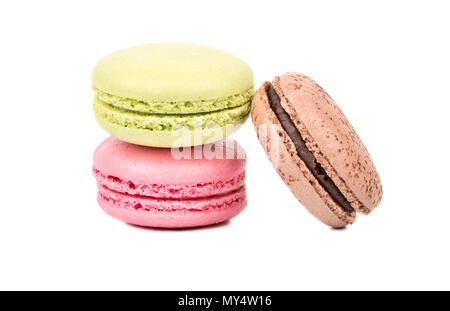 Three multicolored macaroon on a white background Stock Photo