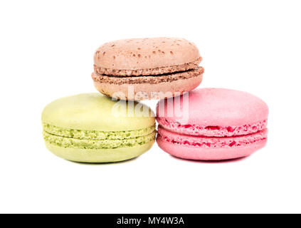 Three multicolored macaroon on a white background Stock Photo