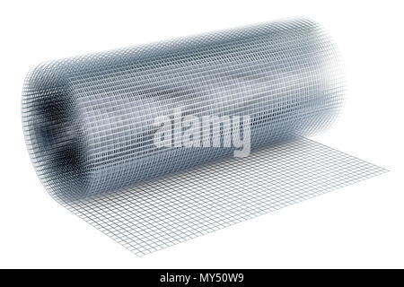 Welded wire mesh roll closeup, 3D rendering isolated on white background Stock Photo