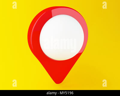 3d illustration. Red map pointer on yellow background. Location concept. Stock Photo