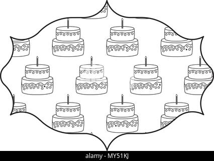 arabic frame with cakes with candles pattern over white background, vector illustration Stock Vector