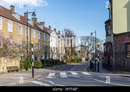 London, England, UK - February 12, 2018: Terraces of traditional town houses line leafy residential streets in the Canonbury neighbourhood of Islingto Stock Photo