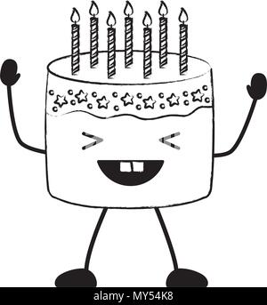 Kawaii birthday cake icon over white background, vector illustration Stock Vector