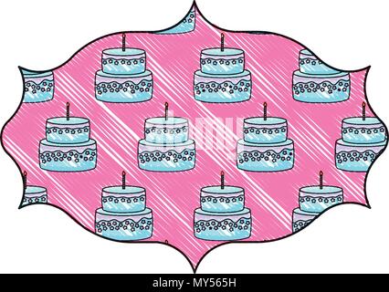 arabic frame with cakes with candles pattern over white background, vector illustration Stock Vector