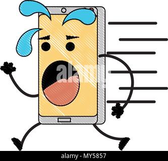 cartoon smartphone running and sweating over white background, vector illustration Stock Vector