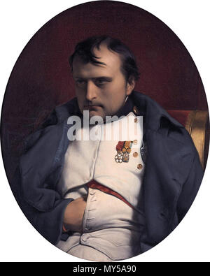 . English: Napoleon at Fontainebleau, 31 March 1814 signed and dated 'Paul De la Roche 1845' (centre left) oil on canvas 82 x 65 cm  . 1845. Paul Hippolyte Delaroche (Paris 1797-1856); 381 Napoleon at Fontainebleau, 31 March 1814 by Paul Hippolyte Delaroche (Paris 1797-1856) Stock Photo