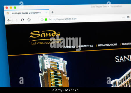 LONDON, UK - MAY 29TH 2018: The homepage of the official website for the Las Vegas Sands Corporation  - the American casino and resort company based i Stock Photo