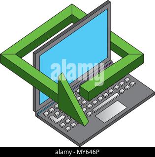laptop computer technology 360 degree arrow vector illustration Stock Vector