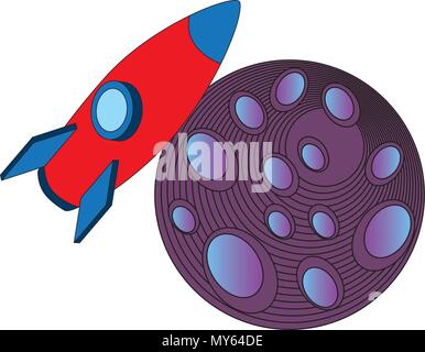 rocket flying in space around planet Stock Vector